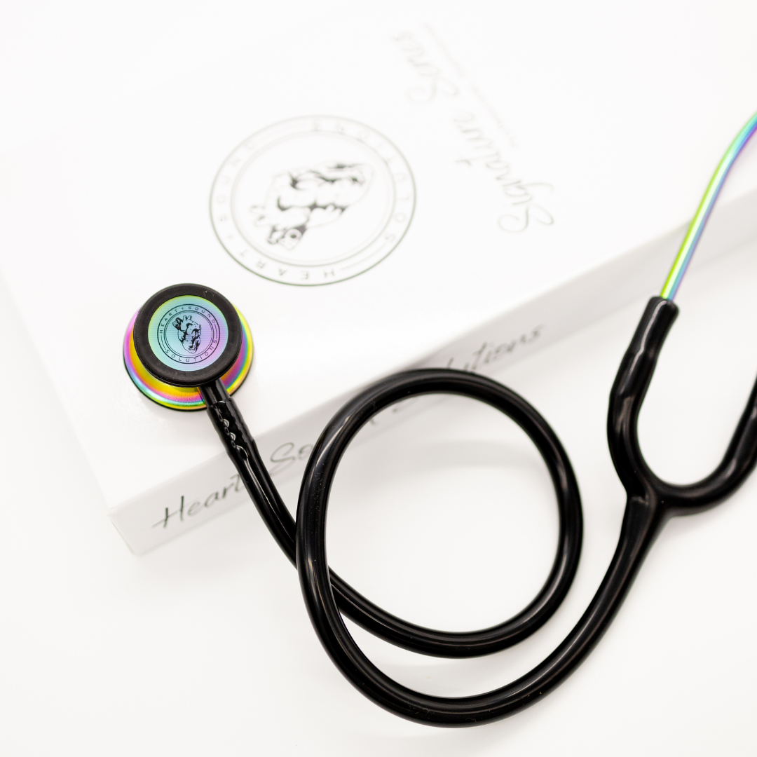 Heart Sound Solutions Signature Series Stethoscope for Nurses, Doctors, and Medical Students | Dual Head Design for Adults & Kids (Rainbow x Black Tube)