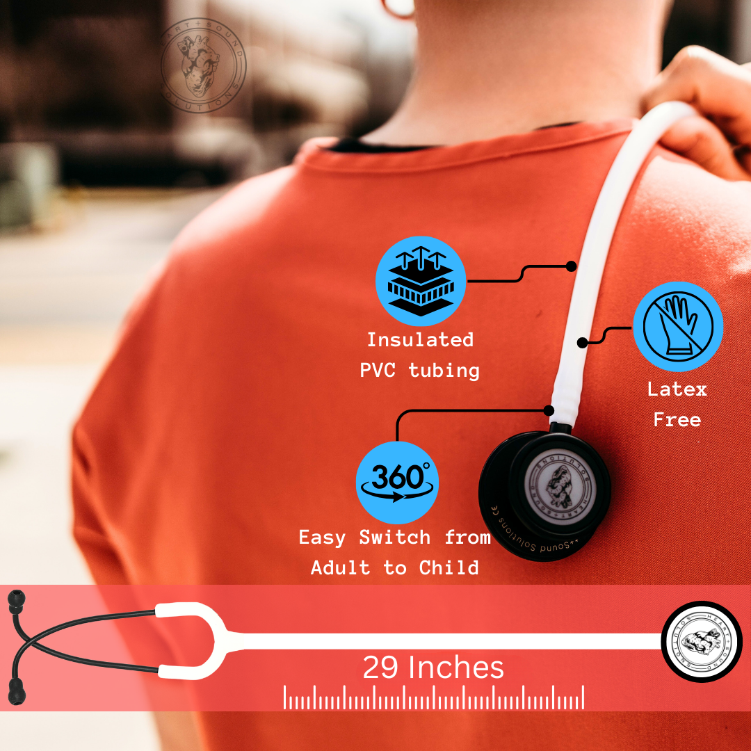 Heart Sound Solutions Signature Series Stethoscope for Nurses, Doctors, and Medical Students | Dual Head Design for Adults & Kids (Matte Black x White) - Heart Sound Solutions