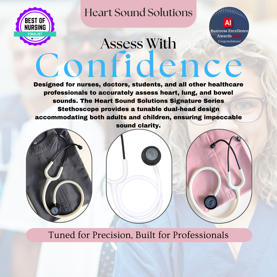 Heart Sound Solutions Signature Series Stethoscope for Nurses, Doctors, and Medical Students | Dual Head Design for Adults & Kids (Matte Black x White) - Heart Sound Solutions