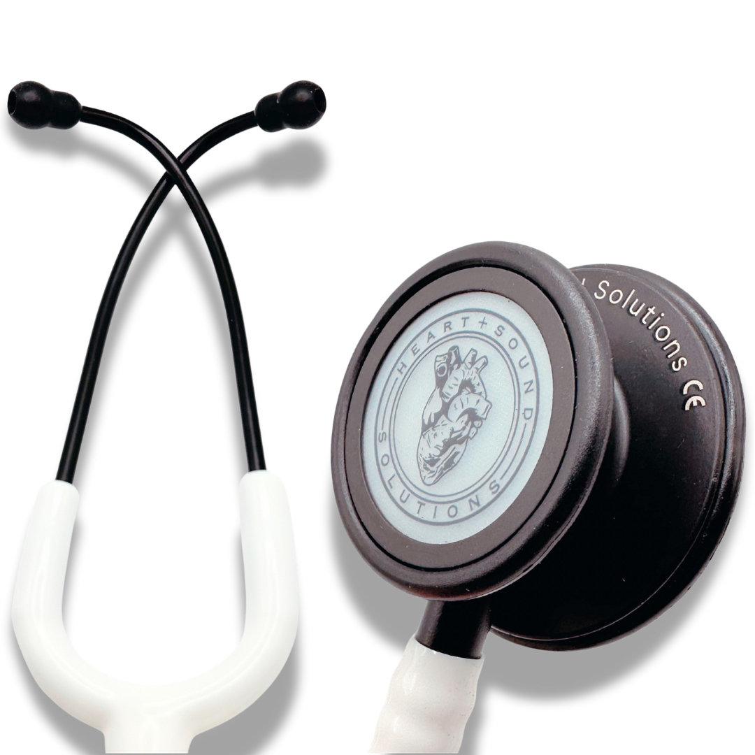 Heart Sound Solutions Signature Series Stethoscope for Nurses, Doctors, and Medical Students | Dual Head Design for Adults & Kids (Matte Black x White) - Heart Sound Solutions