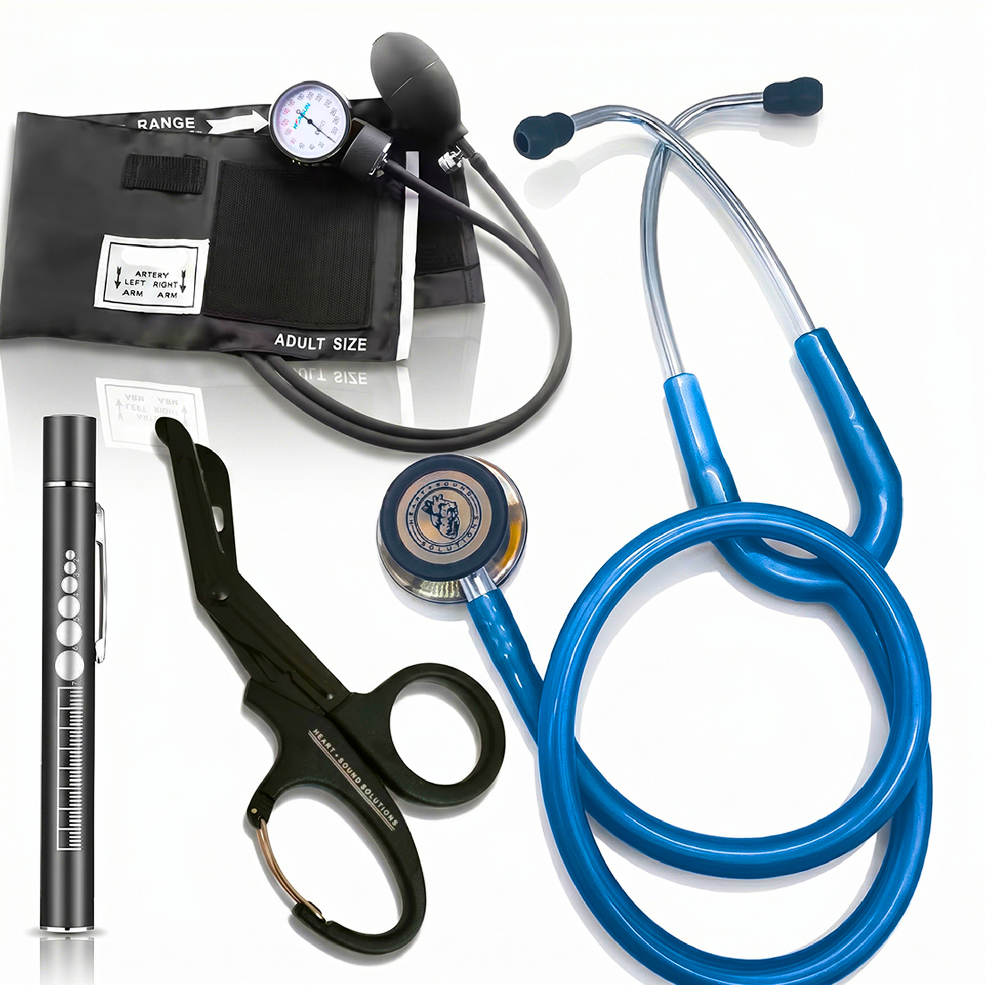 Nursing Student Assessment Kit – Stethoscope, Blood Pressure Cuff, Penlight & Trauma Shears – Complete Head-to-Toe Nursing School Starter Kit for Clinical Rotations & Vital Signs Practice - Heart Sound Solutions