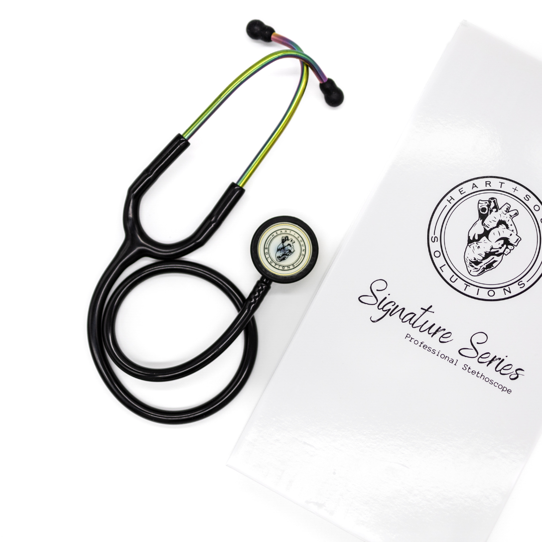 Heart Sound Solutions Signature Series Stethoscope for Nurses, Doctors, and Medical Students | Dual Head Design for Adults & Kids (Rainbow x Black Tube)