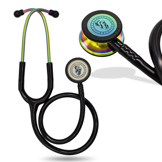 Heart Sound Solutions Signature Series Stethoscope for Nurses, Doctors, and Medical Students | Dual Head Design for Adults & Kids (Rainbow x Black Tube)