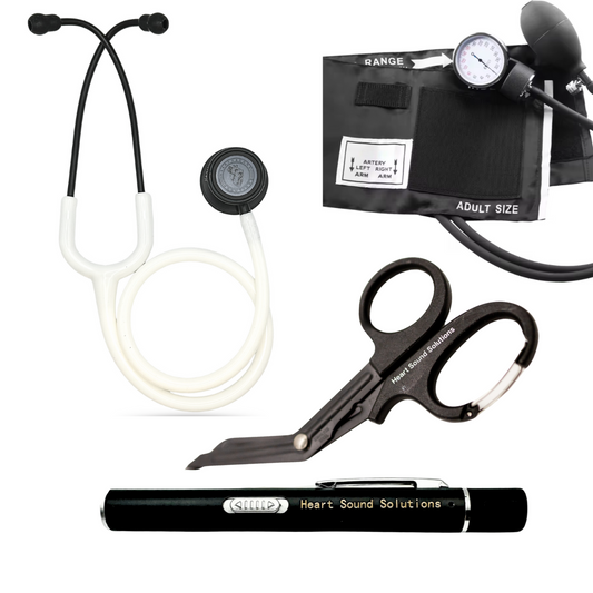 Nursing Student Assessment Kit – Stethoscope, Blood Pressure Cuff, Penlight & Trauma Shears – Complete Head-to-Toe Nursing School Starter Kit for Clinical Rotations & Vital Signs Practice - Heart Sound Solutions